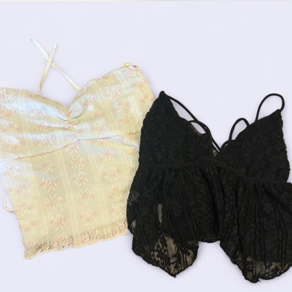 Urban Outfitters Black and Cream Lace Tank Tops